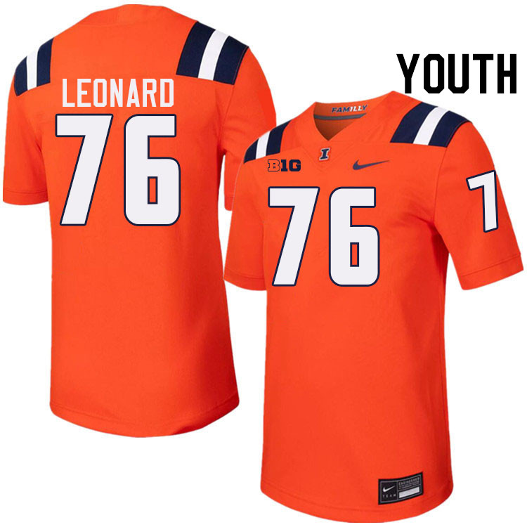 Youth #76 Clayton Leonard Illinois Fighting Illini College Football Jerseys Stitched-Orange